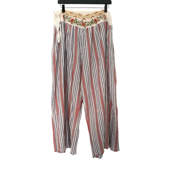 Aratta Silent Journey Bohemian Striped Embroidered Wide-Leg Festival Pants - Picture 1 of 7